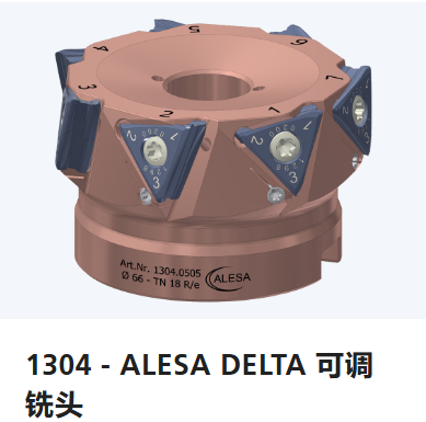 瑞士ALESA,带可转位刀片的铣刀,精铣,1304 – ALESA DELTA 可调铣头,TN 18 – 右/e 90° / 直径 43 – 125
