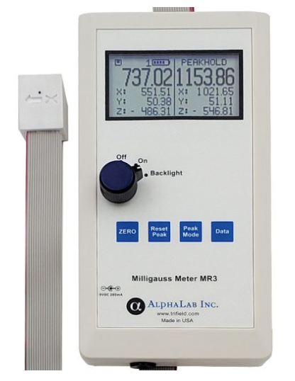 美国AlphaLab ,Milligauss Meter MR3,3 轴磁阻毫高斯表 ,使用 USB 数据记录测量矢量分量（X、Y、Z）和静磁场的大小