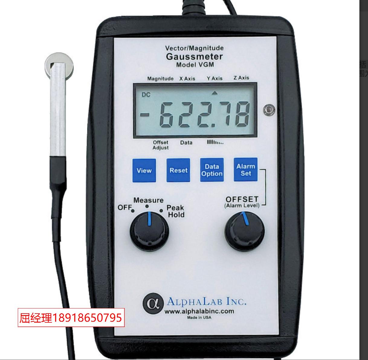 AlphaLab 矢量/幅度高斯计模型 VGM 用于快速磁场测量，例如绘制 MRI 条纹场（包括 5 高斯线）和扫描剩余磁性