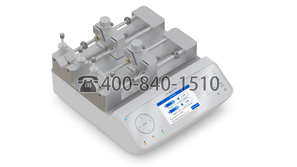 Chemyx Fusion 4000X 独立双通道注射泵，原型号 Fusion 4000, 常用于生物制药应用，如脂质纳米颗粒，微流体混合，以及药物配方应用中的芯片实验室流量控制