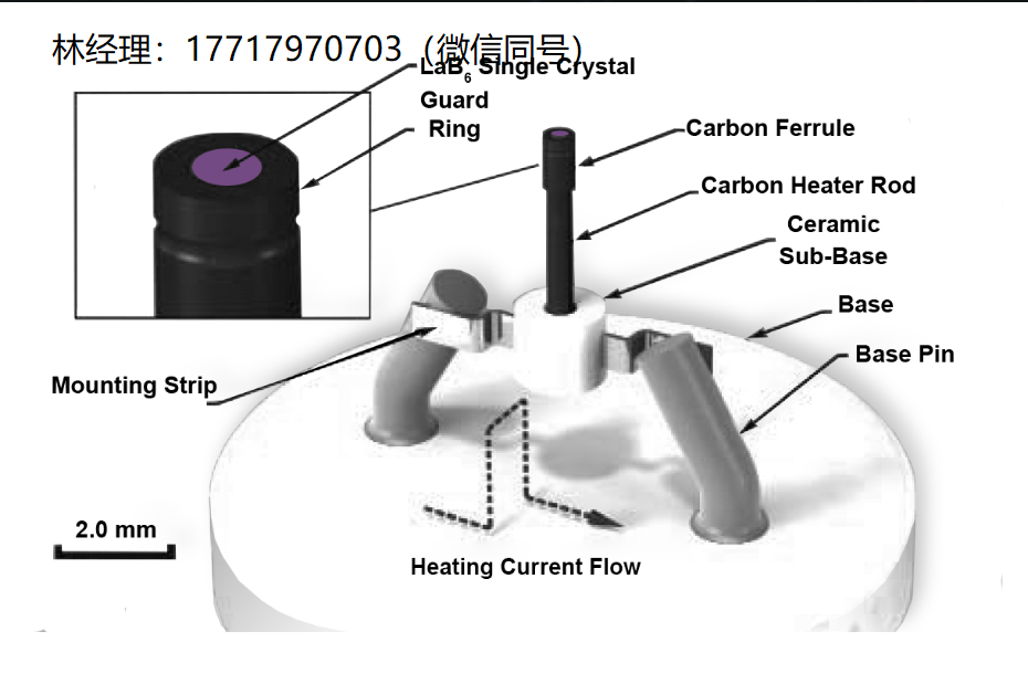 美国,Kimball Physics,ES-423E-GR025 SG AEI,具有保护环的六硼化镧(LaB6)阴极