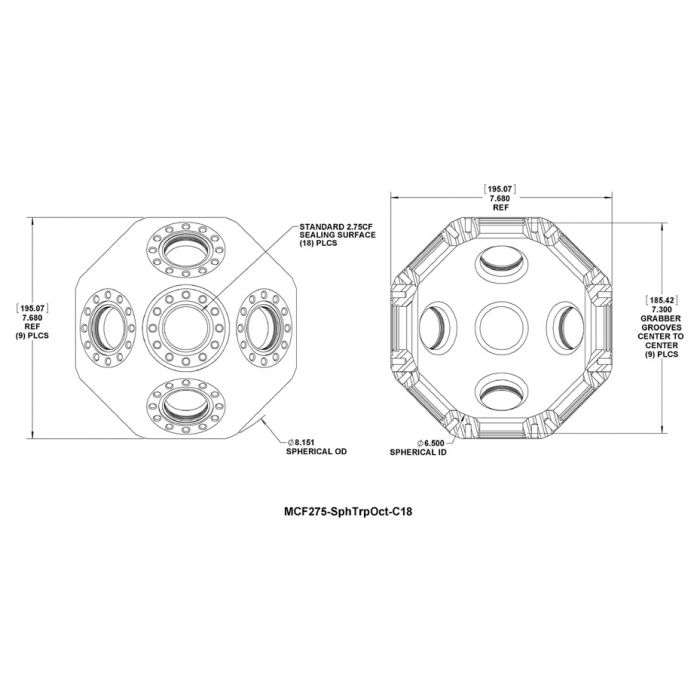 美国Kimball Physics Multi-CF™ 2.75英寸球形三重八角形-真空室 MCF275-SphTrpOct-C18 真空腔