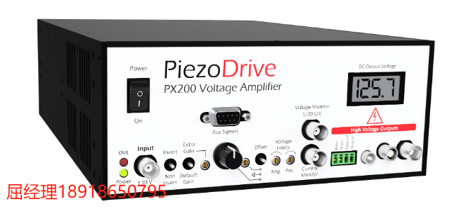 PiezoDrive PX200 功率放大器 低噪声、大电流线性放大器 用于驱动压电致动器和其他负载 可以驱动任何负载阻抗，包括无限的电容负载 信号带宽390HZ