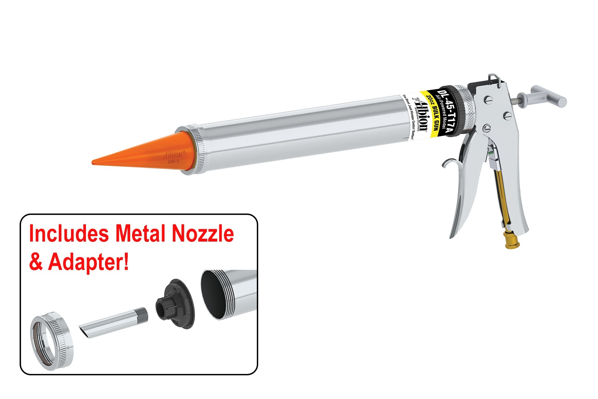 20oz Air-Powered Bulk Gun w/ Orange Cone Nozzles