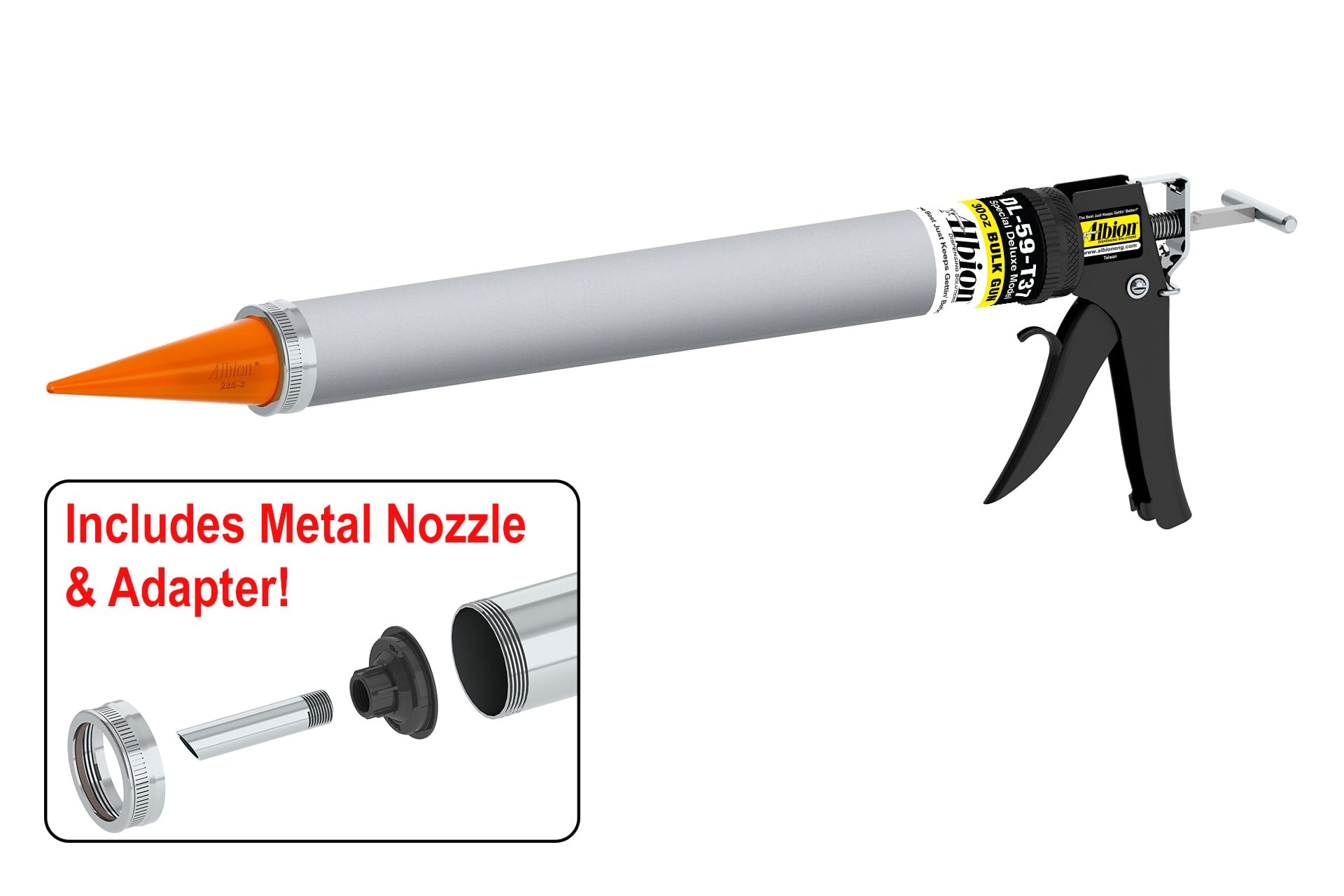 30oz Special Deluxe Manual Bulk Gun w/ Aluminum Barrel and Orange Cone Nozzles