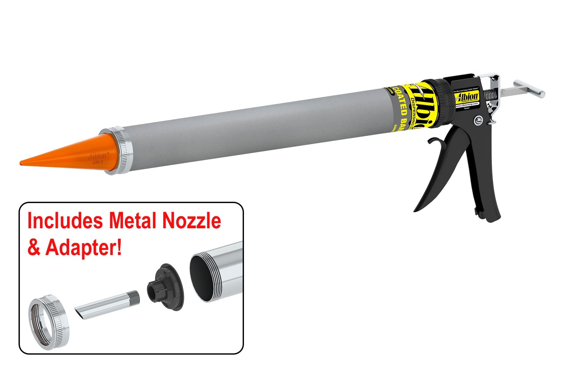 30oz Special Deluxe Manual Sausage Gun with Teflon Barrel & Orange Cone Nozzles