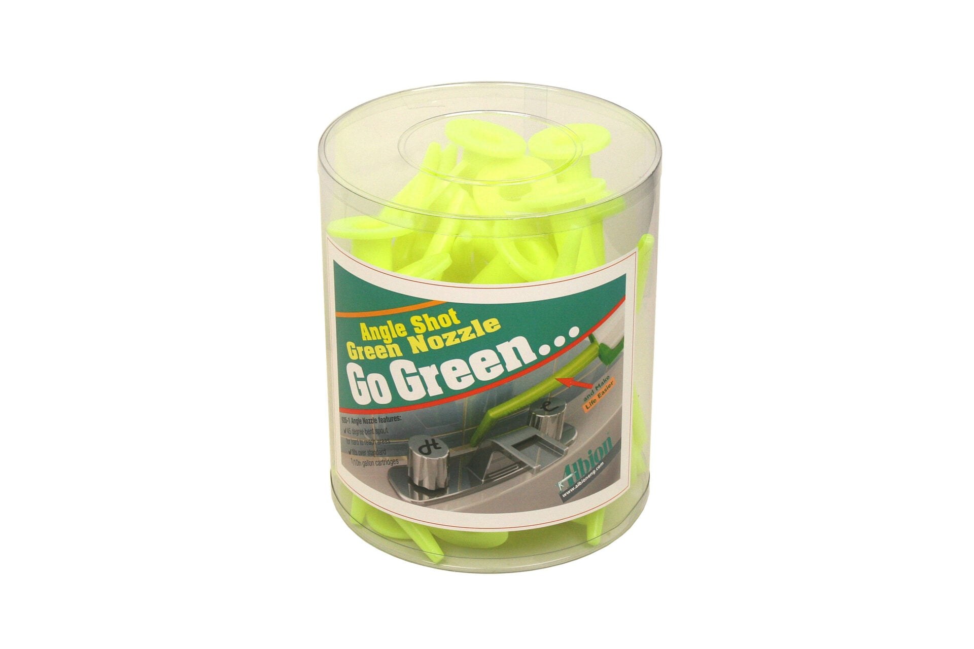 Angle Shot Green Plastic Nozzle for 1/10 Standard Gallon Cartridges Bent, 25 Pack