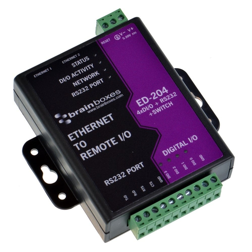 ED-204 Ethernet to 4 Digital IO and RS232 Serial Port with Ethernet Switch