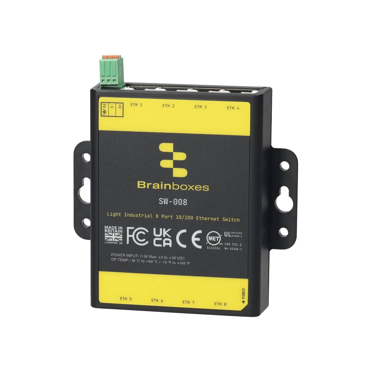 SW-008 Light Industrial 8 Port 10/100 Ethernet Switch Wall Mountable