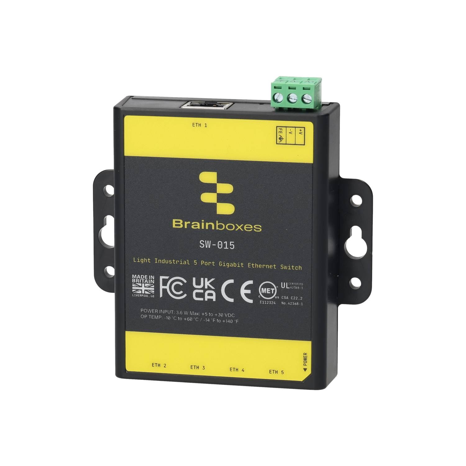 SW-015 Light Industrial 5 Port Gigabit Ethernet Switch Wall Mountable
