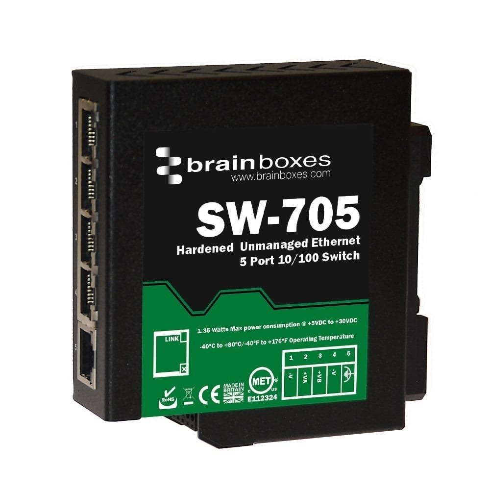 SW-705 Industrial Hardened Ethernet 5 Port Switch DIN Rail Mountable