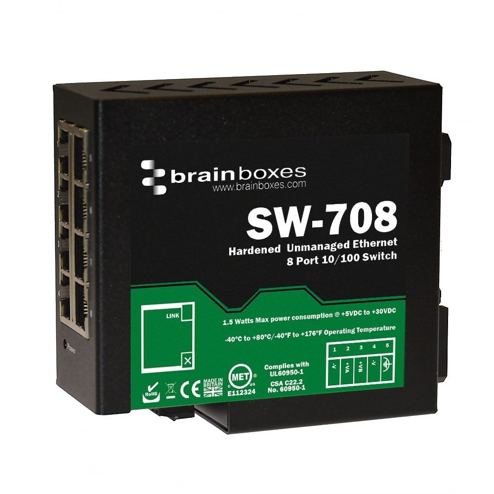 SW-708 Hardened Industrial Ethernet 8 Port Switch DIN Rail Mountable