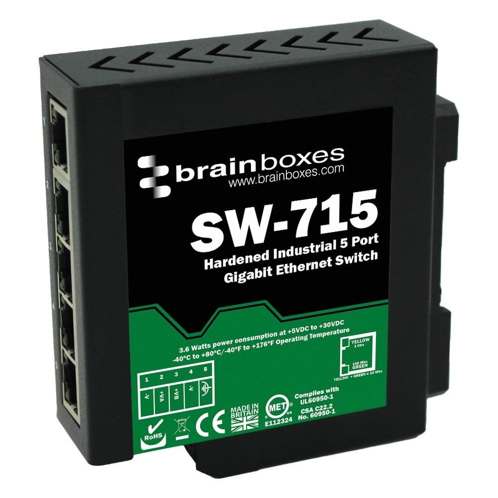SW-715 Hardened Industrial 5 Port Gigabit Ethernet Switch DIN Rail Mountable