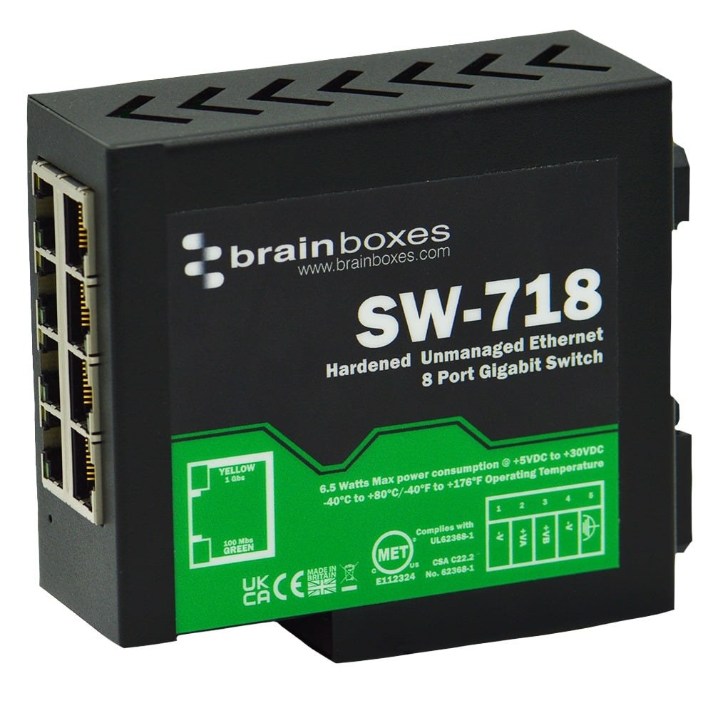 SW-718 Hardened Industrial 8 Port Gigabit Ethernet Switch DIN Rail Mountable