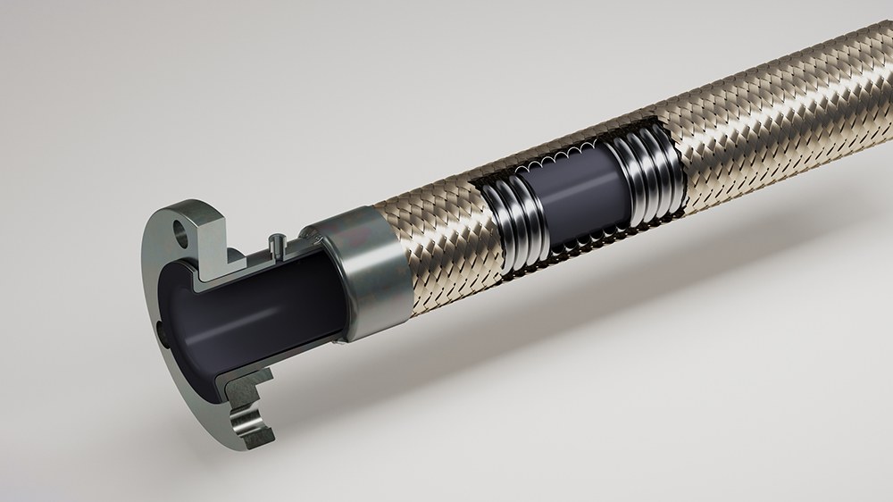 RESISTOFLEX® TMH-Hastelloy®-B . Antistatischer Schlauchliner, durchgebördelte Enden