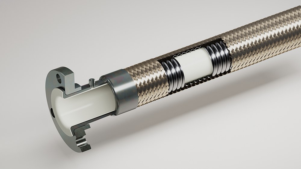RESISTOFLEX® TMH-Hastelloy®-W. Schlauchliner in Naturweiß, durchgebördelte Enden