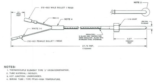 Thermocouple, J-type, UnGrounded, Straight, 3.27