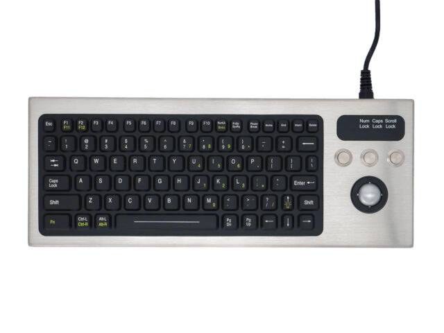 Small Footprint Stainless Steel Keyboard with Integrated Trackball