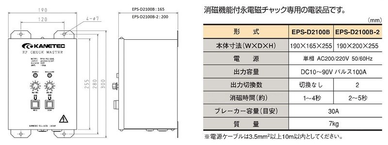 マグネット応用機器の総合メーカー、カネテック 消磁機能付永電磁チャック専用チャックマスター[EPS-D]