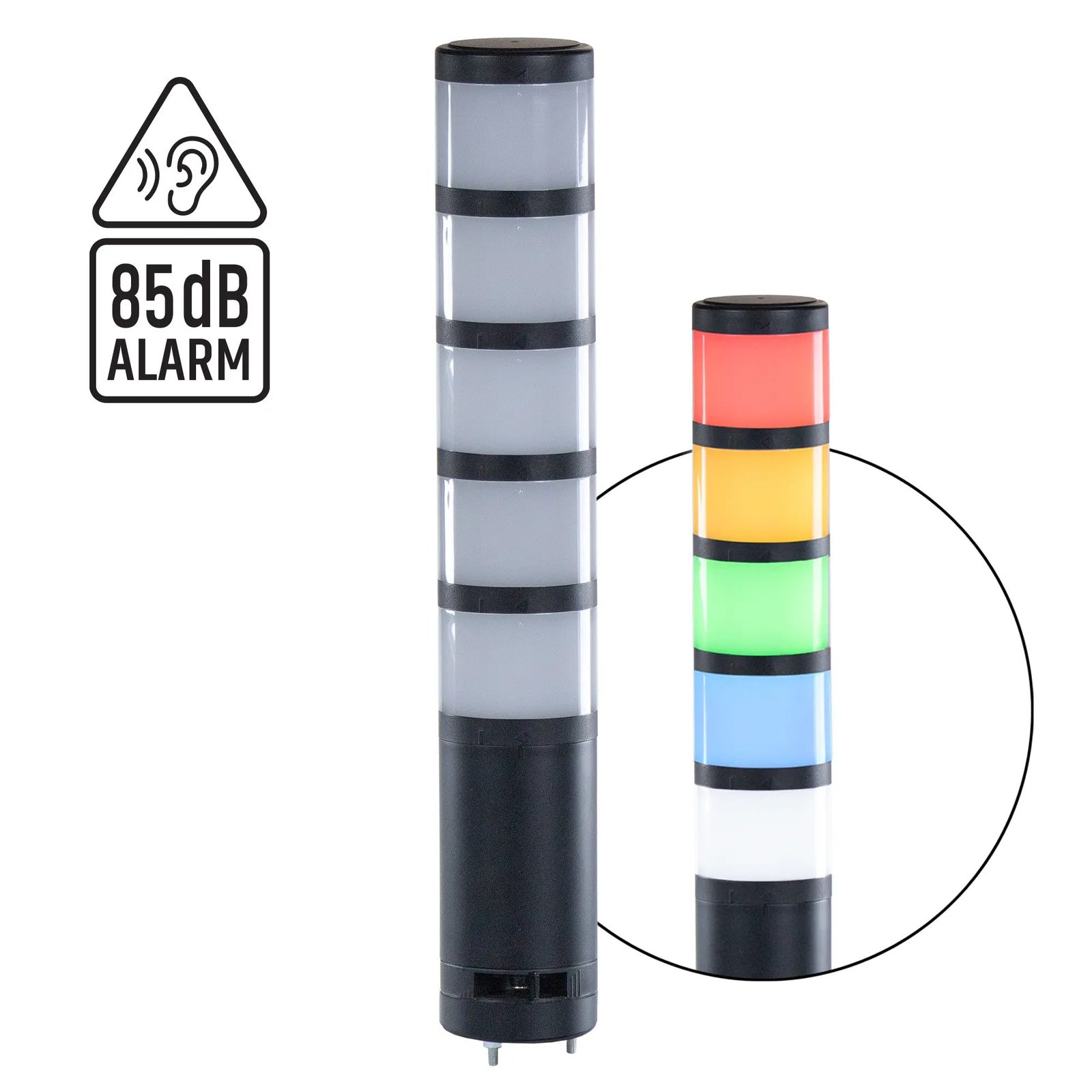 5-Tier LED Signal Tower Light with Buzzer, Red/Amber/Green/Blue/White