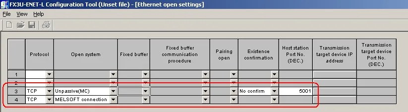 Connection Parameters Needed for HMI/cMT Products to Communicate with a Mitsubishi FX3U (Ethernet) using EBPro (EasyBuil