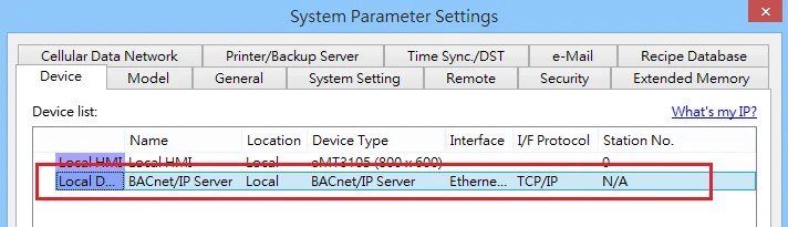 Connection Parameters Needed for HMI/cMT Products to Communicate with BACnet IP Server using EBPro (EasyBuilder Pro)