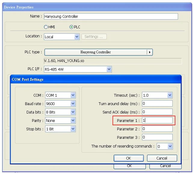 Connection Parameters Needed for HMI/cMT Products to Communicate with Hanyoung Temperature Controller using EBPro (EasyB