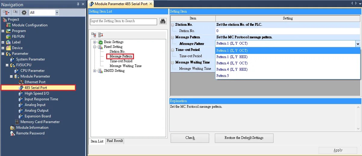 Connection Parameters Needed for HMI/cMT Products to Communicate with a Mitsubishi FX5U using EBPro (EasyBuilder Pro)