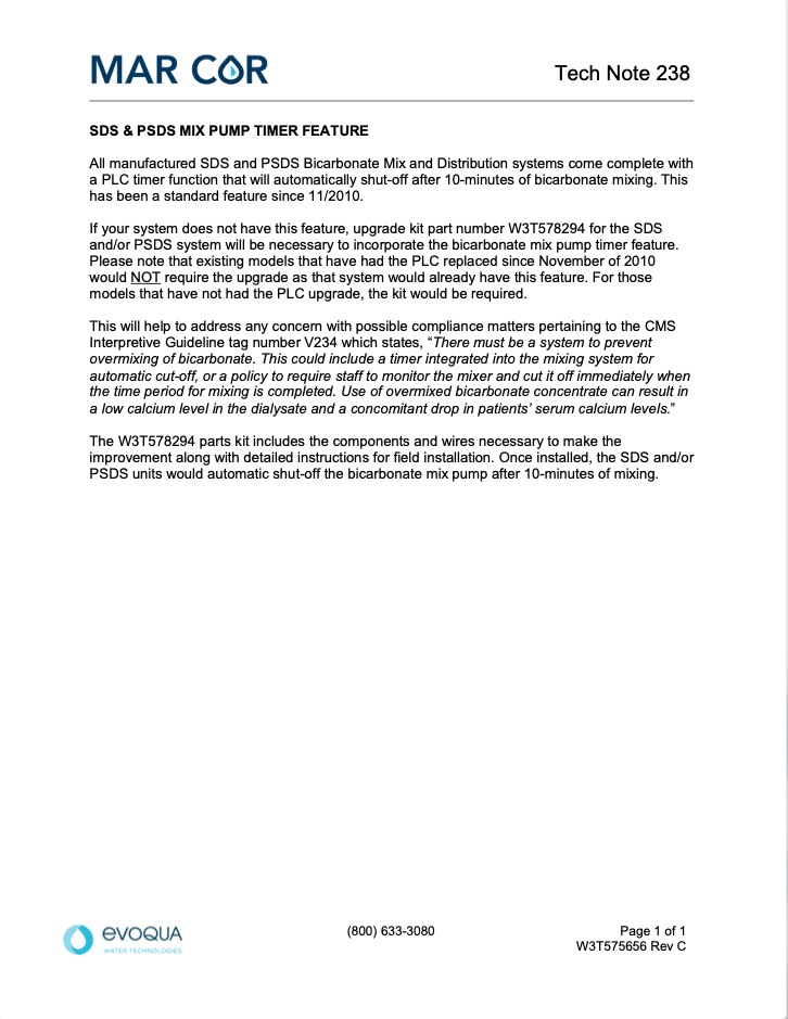 Tech Note 238-SDS & PSDS Mix Pump Timer Feature - Mar Cor | Water, Filtration, & Disinfection Technologies