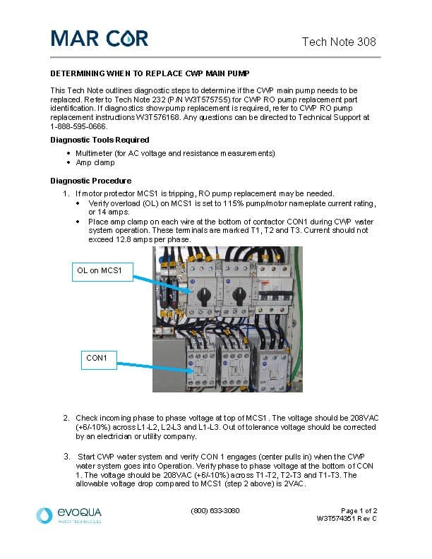 Tech Note 308-Determining when to replace CWP main pump - Mar Cor | Water, Filtration, & Disinfection Technologies