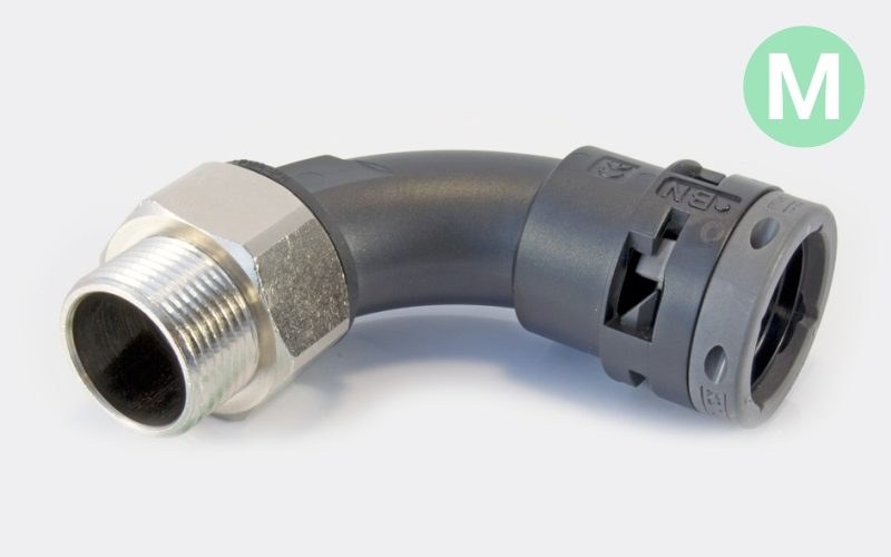 BMSE 90° Male Metric Fitting with Metal Thread
