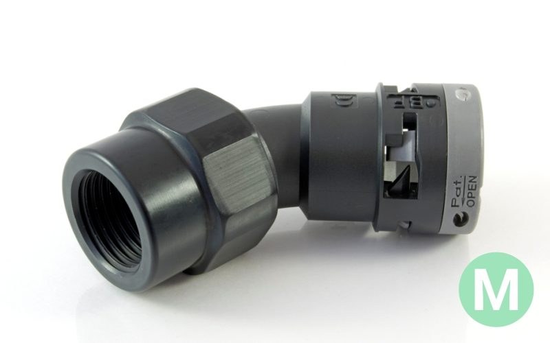 LFSF 45° Elbow Female Metric Fitting with Metal Thread