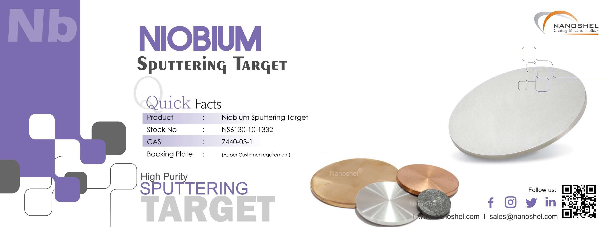 Niobium Sputtering Target High Purity Shipping Globally