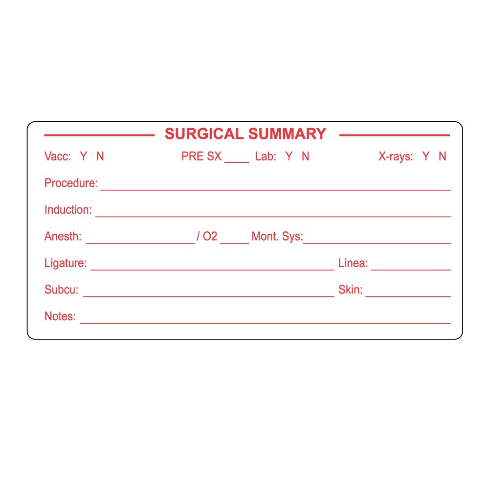 Label, Surgical Summary Vacc Y/N – White w/ Red – Nev's Ink, Inc.