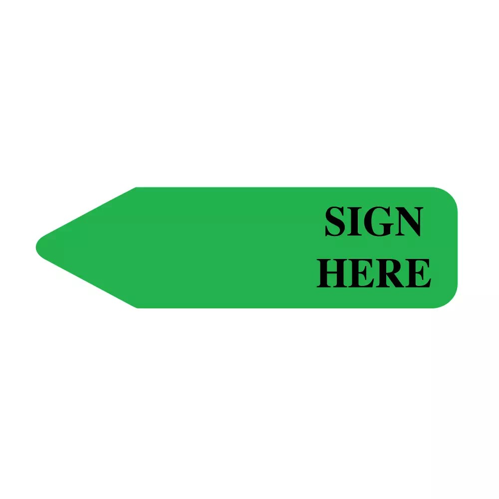Labeling Flag – Imprinted – Sign Here – Green – 9/16″ x 2″ – Nev's Ink, I