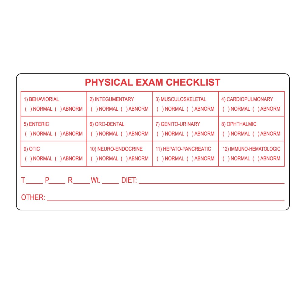Veterinary Physical Exam Label – Nev's Ink, Inc.