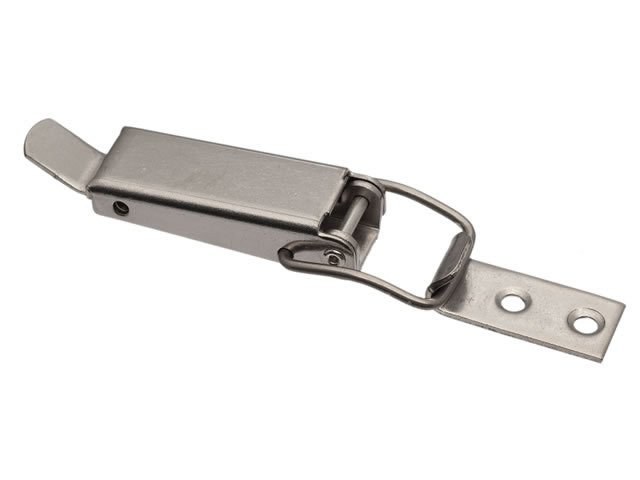Draw latch Zinc plated steel Small size Countersunk holes