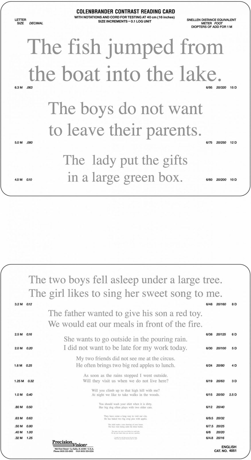 Continuous Text Near Vision Card