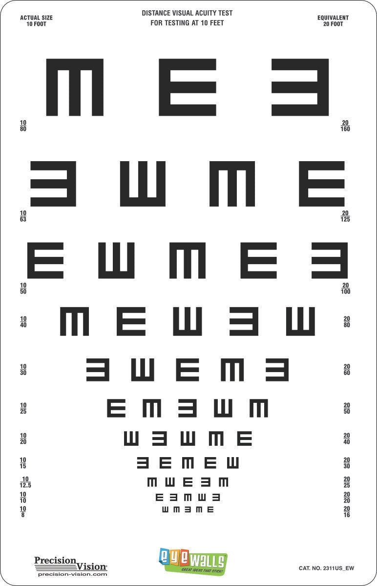 EyeWalls™ Peel/Stick Illiterate E, Proportional Spaced Translucent Distance Chart