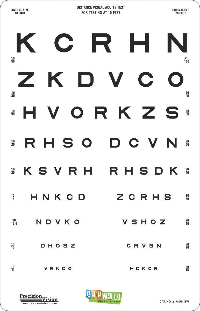 EyeWalls™ Peel/Stick Sloan Letters Linear Spaced Translucent Distance Chart