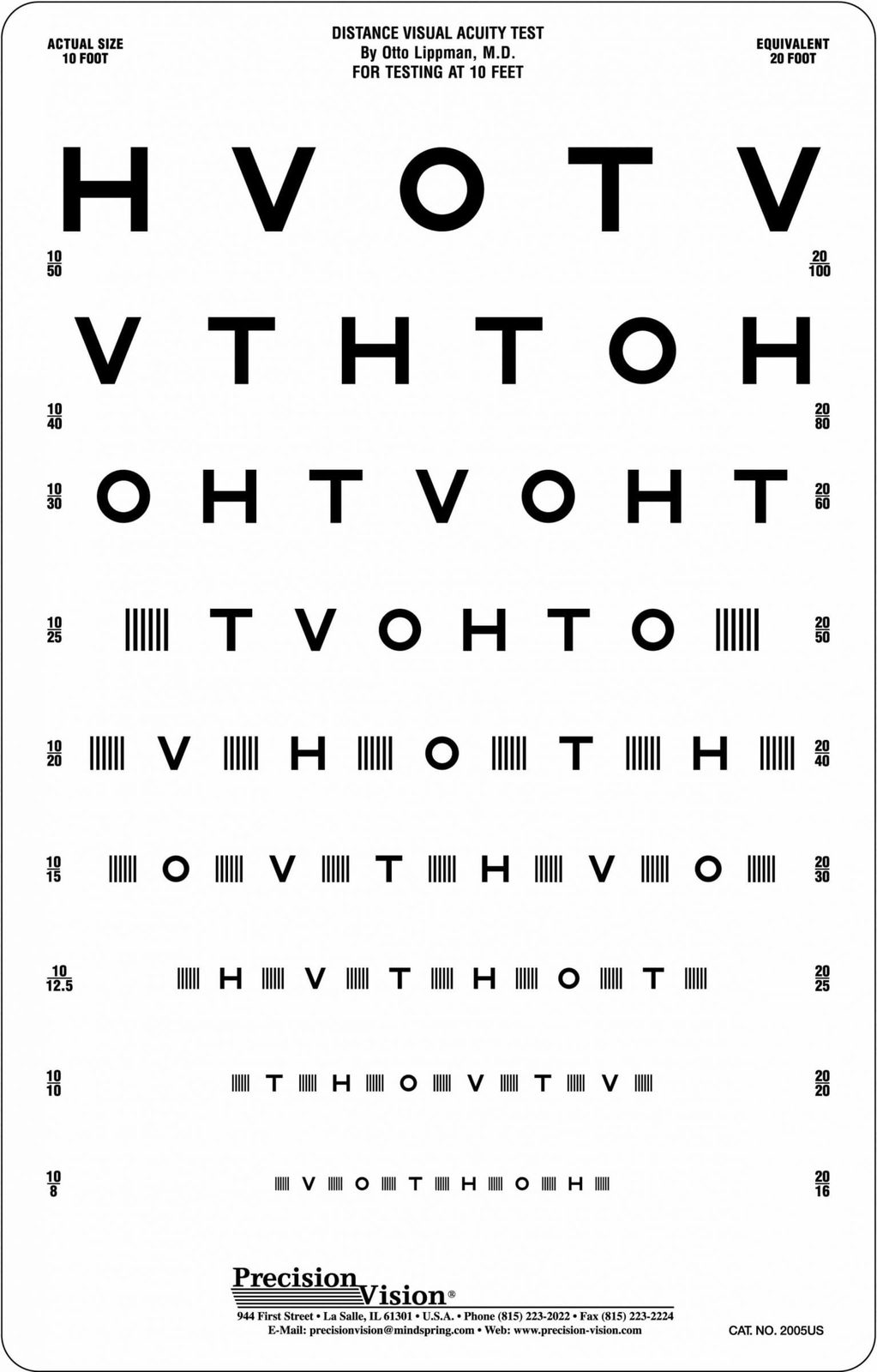 HOTV Interaction Bar Distance Eye Chart 10ft