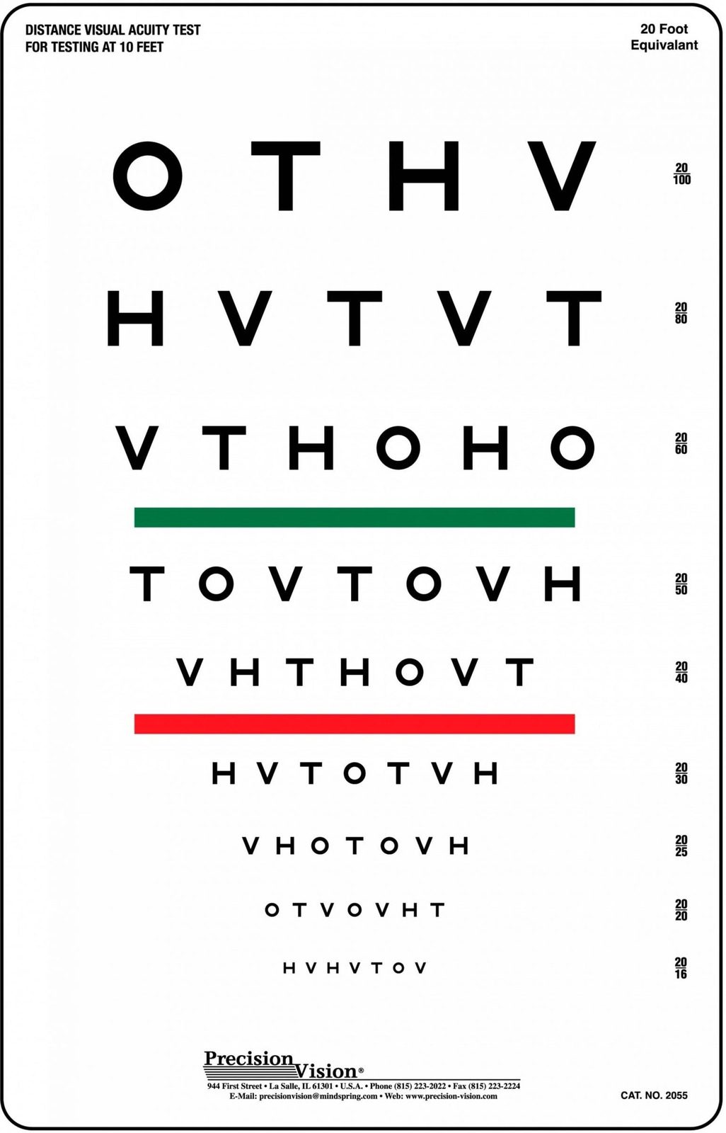 HOTV Red/Green Bar Vision Test Chart