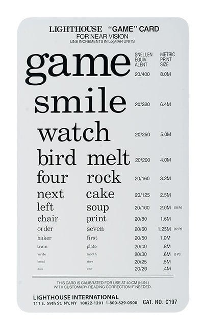 Lighthouse PowerCard Word Recognition Pocket-Size Test Card, 40cm / 16 in. LH 9258
