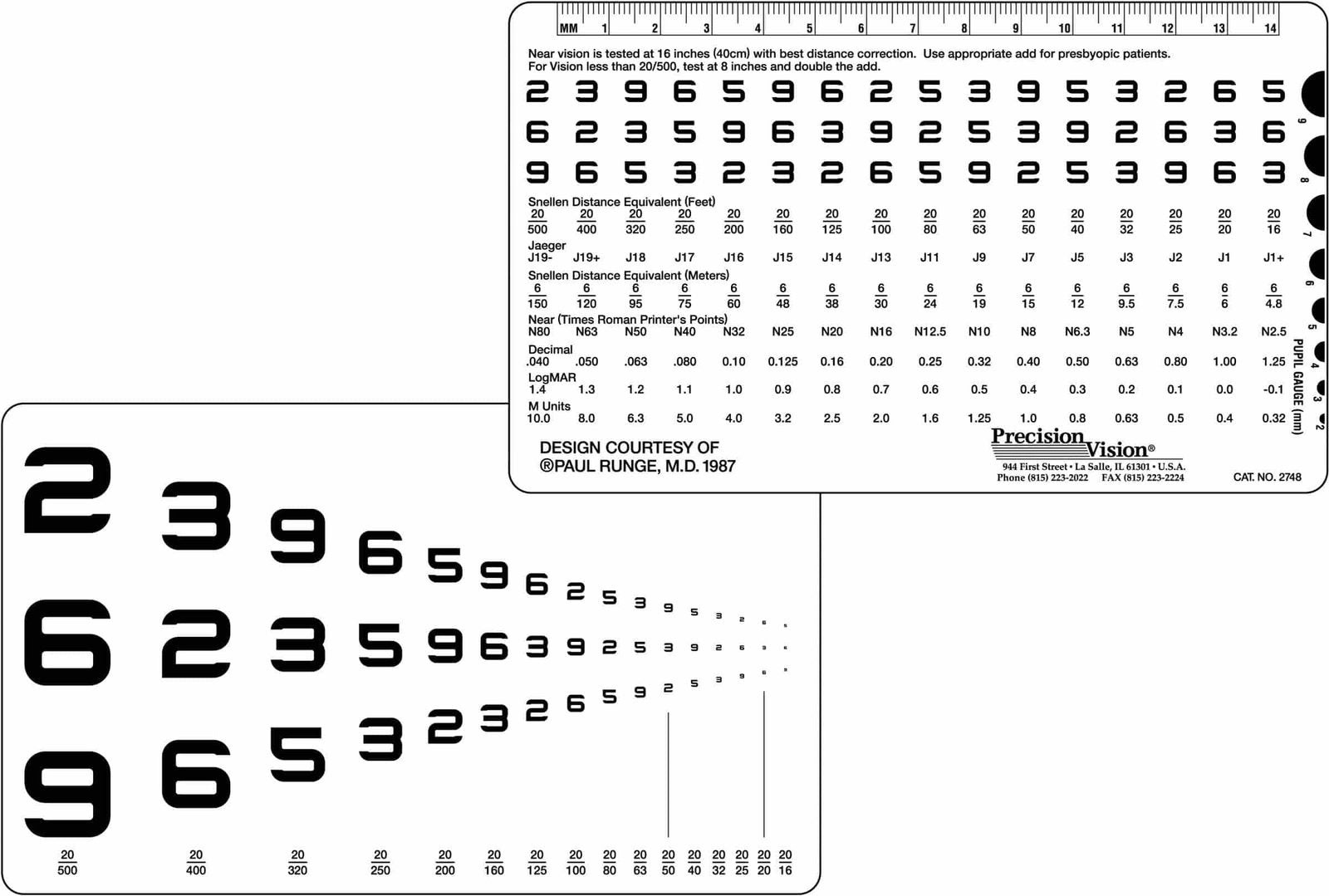 PV Numbers Runge Pocket Near Vision Test Card