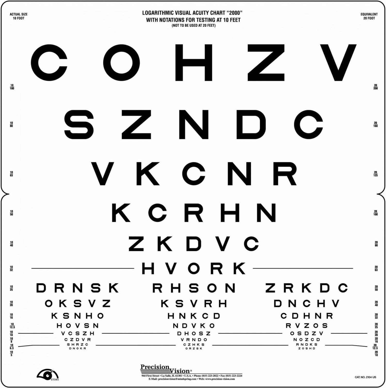 SLOAN Distance High Contrast Fold Eye Chart