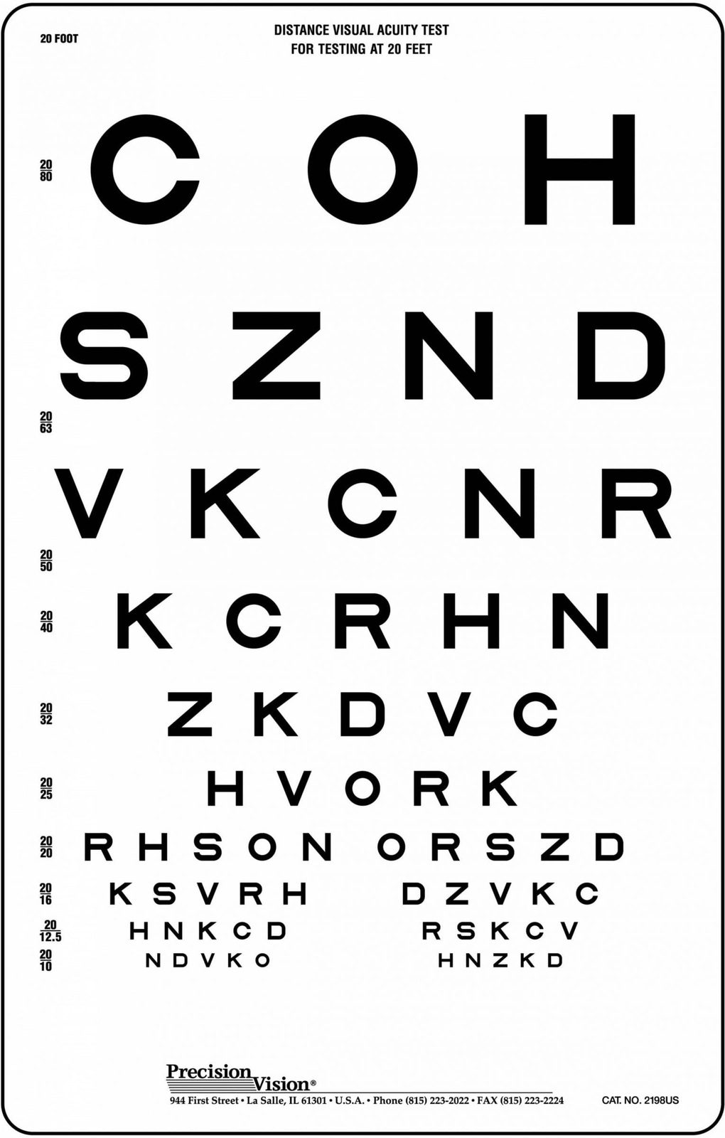 Sloan Translucent Distance Vision Testing Chart