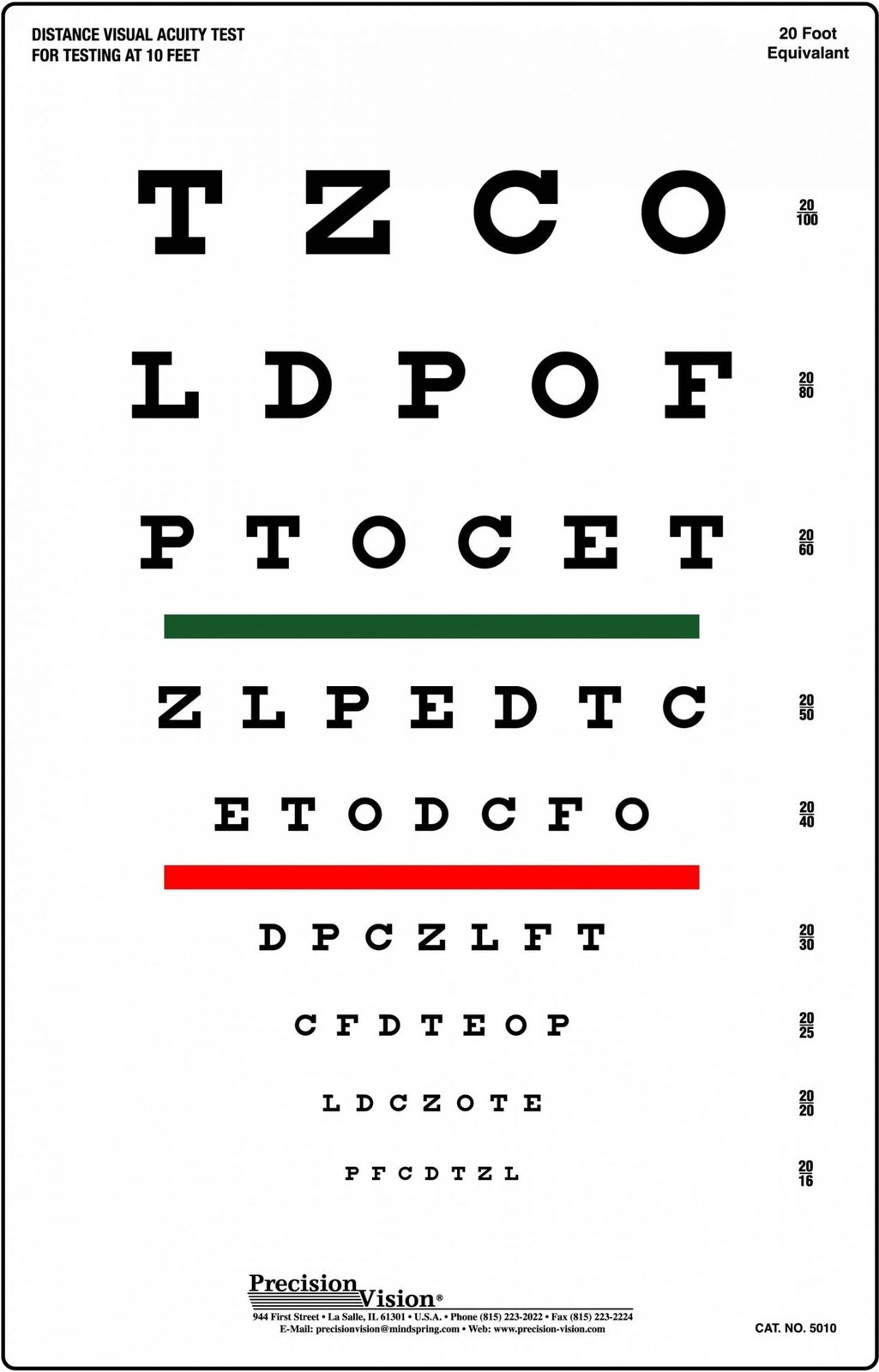 Snellen Chart: Red and Green Bar Visual Acuity Test