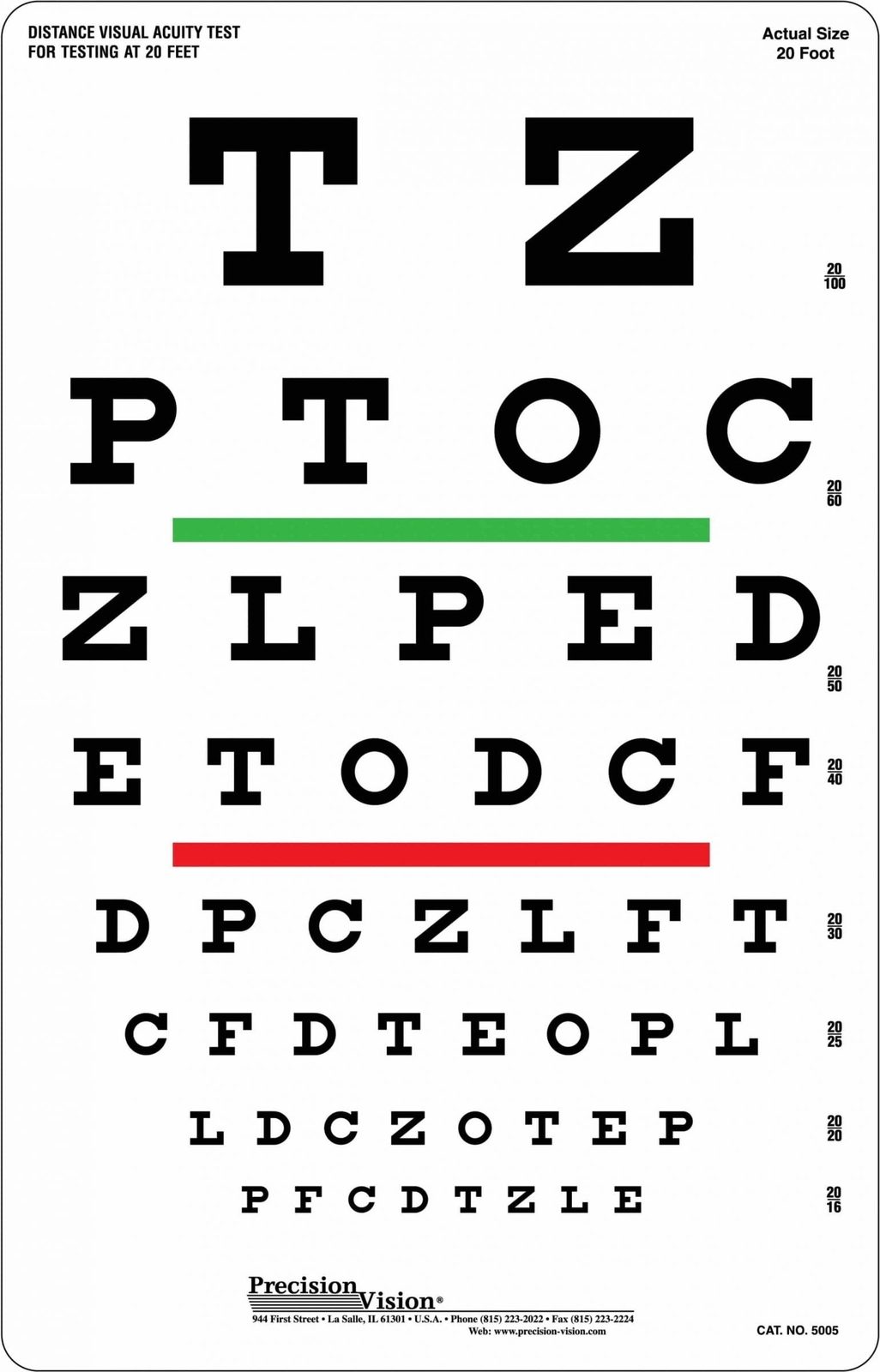 Snellen Eye Chart for Visual Acuity and Color Vision Test