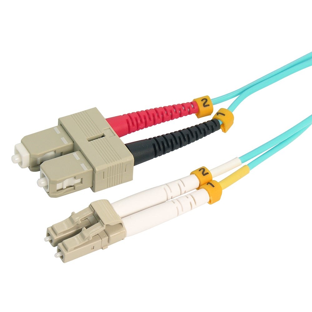 LC/UPC-SC/UPC (Aqua)  OM4 Multimode Duplex  Fiber Optic 