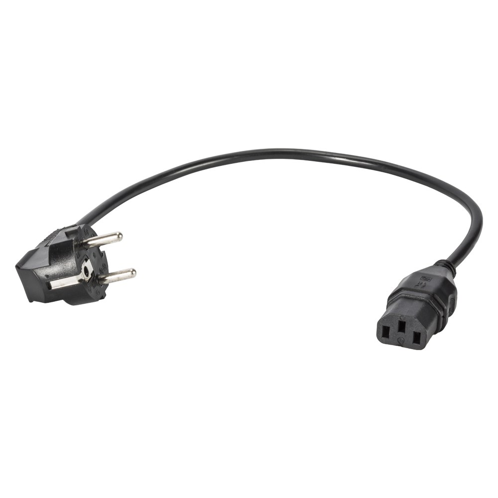 Power supply IEC cable, 3 x 0,75 mm² | Angled Schuko connector / IEC mains socket | black | 3,00m